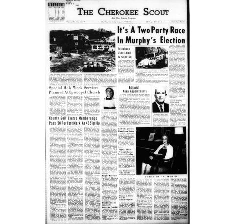 This is the front page of the April 12, 1962, edition of the Cherokee Scout, which was 60 years ago this week.