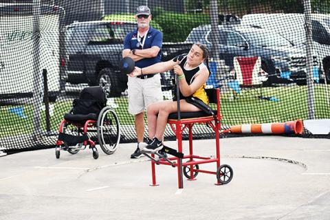  Justin Fitzgerald/sports@cherokeescout.com Murphy sophomore Jordan Oliver competes in the wheelchair discus. Due to some paperwork issues, Oliver’s mother didn’t know until May 18 that her daughter would be competing.