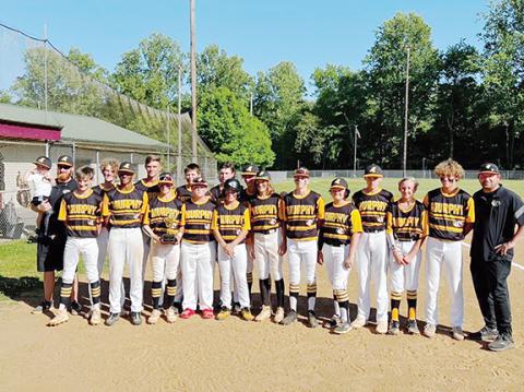The Murphy Middle School baseball team went undefeated on its way to a Smoky Mountain Conference championship. Members of the team are (from left) Jakob Edwards (baby), coach Tyler Edwards, Aadyn Williams, Tyler Payne, Cameron Clem, Camden Breazeale, Robert Turner, Brayden Gutierrez, Nick Stalcup, Garrett Bryant, Dalton Farmer, AJ Rice, Matthew (Junior) Davis, Brady Grant, Trey Swain, Nathan Skogen, Colton Morgan, Ryan Payne and coach Matthew Davis.