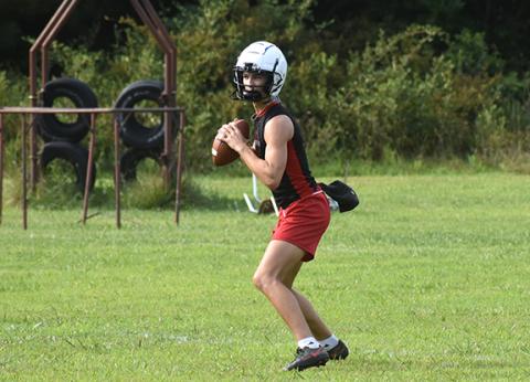 Donovan Bateman scans the defense during Andrews’ 7-on-7 scrimmage against Copper Basin, Tenn., on Thursday.