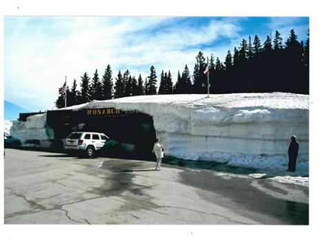 Wally Avett/Cherokee Scout  Hillbilly Ranger columns were sometimes travel pieces, Wally and Deanie Avett of Martins Creek have visited 44 of the 50 states. Tourists photograph each other in May 2008 outside the store at Monarch Pass, Colo., which is 11,300 feet in elevation and has winter snow still covering the building.