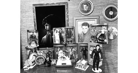 This is just a small part of the writer’s Elvis collection that includes dolls, plates, whiskey decanters, wine, collectable houses and more. 