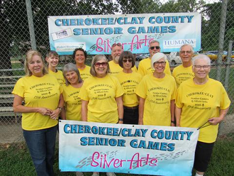 A total of 25 Cherokee and Clay county seniors who participated and qualified in the Senior Games and SilverArts competitions this spring are registered and ready to go to and show their abilities and talents in the N.C. State Finals this fall. Nearly 3,000 participants from around the state will gather in Raleigh and other venues to take part in sports, games and SilverArts showcase competitions. Not pictured are Greg Hansen (Short Story), Daryl Jones (Badminton), Cathy Mozley (Pastels), Carol Post (5K Pow