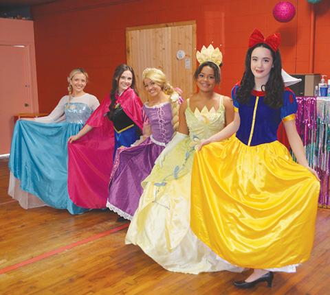 Photos by Abigail Blythe Batton/Staff Correspondent Princesses Sydnee Crubaugh, 14, and Josie Dorsey, 14, Kendall Lovingood, Torie Westmoreland and Emily Cook curtsy at Murphy School of Dance where local princesses-in-training attended the Ballerina Princess Party on Saturday.
