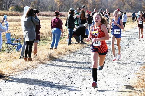 Justin Fitzgerald/sports@cherokeescout.com Tri-County Early College freshman Fern Crayton overcame a challenging fall to take fifth at last weekend’s 1A cross-country state championship.
