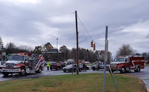Anngee Quinones-Belian/Staff Correspondent  There was a vehicle accident in front of Hot Spot at U.S. 64/129 in the early afternoon Monday. Three vehicles were involved, with two people taken to the hospital and two others refusing treatment. The Cherokee County Sheriff’s Office, N.C. Highway Patrol and Ranger Volunteer Fire Department responded.