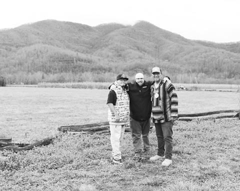Jimmy Ketcher, Doug Shaw and Jimmy Muskrat on sight for Shaw’s documentary Stories of Hope for Forthright Ministries International. 