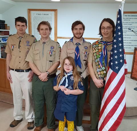 Anngee Quinones-Belian/Staff Correspondent  From left in the back are Eagle Scouts Billy, Gilbert, Larry and Elijah McCray. At center front is Hannah McCray, who is also involved with Scouting.