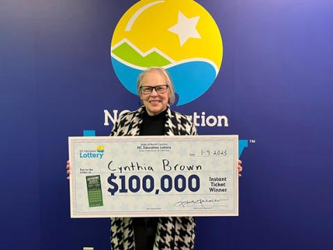 Cynthia Brown of nearby Franklin is all smiles after taking home $71,257 in N.C. Lottery winnings.