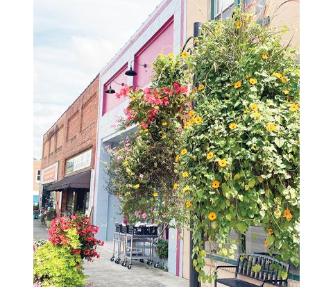 David Brown/dbrown@cherokeescout.com The annual Downtown Beautification Project brings colorful floral life to Andrews. You can sponsor a basket, too; read how on this page.