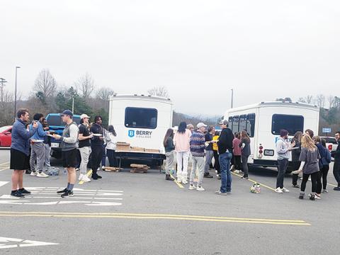 Shelley Dietrich/Contributing Photographer Skiers from Berry College in Rome, Ga., recently stopped in Murphy before hitting the snow at Cataloochee Ski Resort in nearby Maggie Valley.