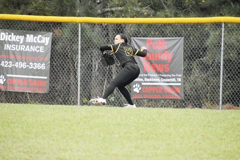 Justin Fitzgerald/sports@cherokeescout.com Murphy’s Sanai Wilson gets the ball back into the infield during a 7-3 win over Copper Basin, Tenn., on April 3.