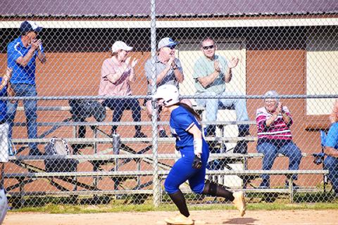 Justin Fitzgerald/sports@cherokeescout.com Hiwassee Dam’s Brinkley Payne was fired up after her home run in the Lady Eagles’ 3-0 win over Murphy on April 18. The Lady Bulldogs would win the rematch 8-7 just two days later.