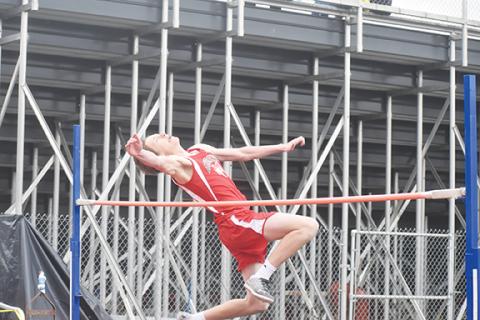 Justin Fitzgerald/sports@cherokeescout.com Andrews freshman Logan Shuler (pictured here competing at Andrews on March 8) set a new school record in the high jump at the Wildcats’ home meet on March 29.