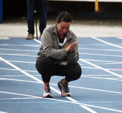 Photos by Justin Fitzgerald/sports@cherokeescout.com Murphy student-athlete Jordan Oliver’s mom, Kristi, was more than happy as her daughter reached the finish line of the 100-meter wheelchair dash.