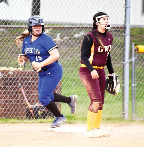 Justin Fitzgerald/sports@cherokeescout.com Hiwassee Dam’s Payton McNabb keeps her eye on where the ball’s going in a 12-1 win over Cherokee on May 2.