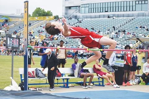 Photos by Justin Fitzgerald/sports@cherokeescout.com Andrews’ Logan Shuler cleared 6 feet, 2 inches in his third and final attempt at the height in the boys high jump. He finished fifth in the event.