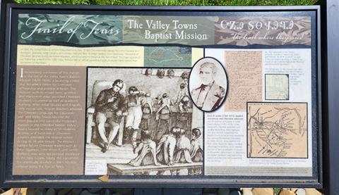An interpretive historical marker erected by the Trail of Tears Association stands near Peachtree on U.S. 64 near where the Valleytown mission once stood.