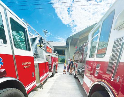 Randy Foster/editor@cherokeescout.com John and Brittany Ragon brought their five children (with one on the way) to the Valleytown Fire & Rescue’s open house Saturday morning. It was the birthday of their 3-year-old son, Canon.