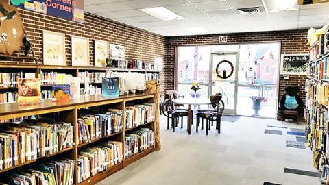 The front entrance to the Andrews Public Library on Main Street downtown is designed to make patrons feel welcome.