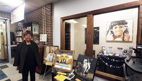 Photos by Nicole Wright/Staff Correspondent Local artist Ann Miller Woodford’s new exhibit is titled “Black in Black on Black: Making The Invisible Visible.” A reception was held on Oct. 6 at the Andrews Public Library.