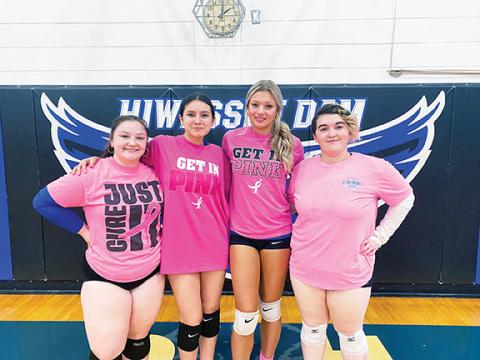 April McNabb/ Contributing Photographer Above: Hiwassee Dam honored student-athletes (from left) Madison Shorette, Gabby Ermoso, Katie McNabb and Taylor Burt on Thursday during Senior Night at The Nest.