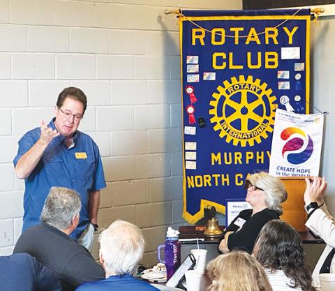David Brown/dbrown@cherokeescout.com N.C. Sen. Kevin Corbin (R-Franklin) spoke before the Rotary Club of Murphy on Sept. 25 about positive developments for Cherokee and surrounding counties in the state’s 2023-24 fiscal year budget, which was approved the week before by the General Assembly. Read more in the Sept. 27 edition of the Cherokee Scout.