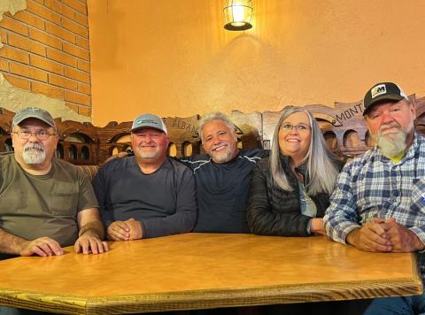 Alderman-elect Ted Paul, Alderman-elect James McLean, Mayor James Reid, Mayor Pro Tem Brandi Smith and Alderman Steve Jordan pose for a photo at Monte Alban Restaurante Mexicano in Andrews on Tuesday evening.