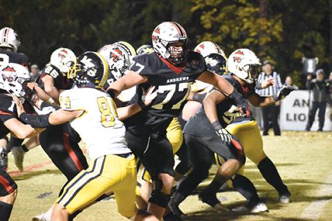 Matthew Osborne/CNI News Service Andrews offensive lineman Tyler West (77) has committed to continue his football career next year at N.C. State University in Raleigh.
