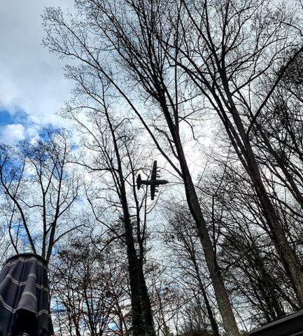 Donald Hale/Contributing Photographer This plane – a C-130 military transport aircraft – flew right above Moorehouse Ministries in Murphy on Nov. 21. There were two planes in the air, and from the ground they appeared to be racing, or at least on maneuvers. Moorehouse has helped feed people in need for more than three decades. Details: Call 828-361-5121.