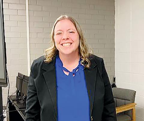 Marcia Barnes/Clay County Progress Melissa Godfrey stands in the Board of Education meeting room following the announcement of being selected as Clay County Schools new superintendent on Oct. 30.