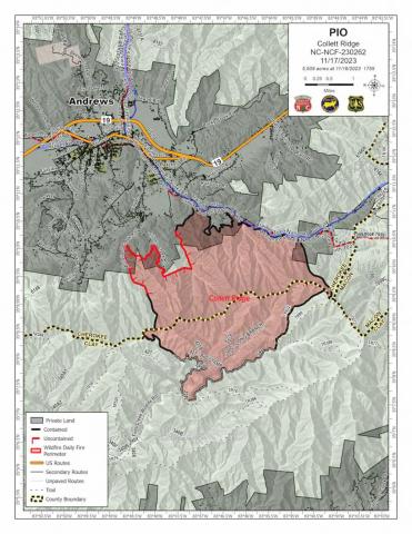 U.S. Forest Service map of the Collett Creek Fire as of the morning of Nov. 17.