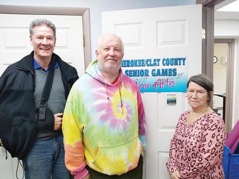 Terence Faries/Contributing Photographer Linda May of Murphy, Michael Kelischek of Brasstown and Bill Battle of Hayesville have been selected by Cherokee/Clay Senior Games & SilverArts to serve as N.C. Senior Games ambassadors.
