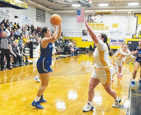 Hiwassee Dam’s Brinkley Payne takes a shot against Murphy on Jan. 3.