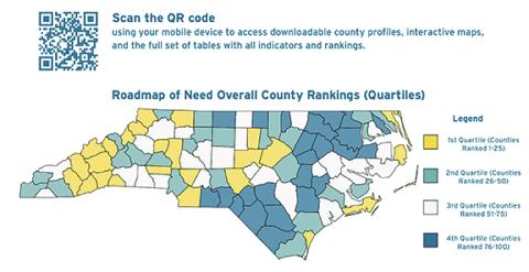 This map shows overall county-by-county rankings from a study of child needs in North Carolina. View the complete Roadmap online and read the front-page report in the Jan. 3 edition of the Cherokee Scout.