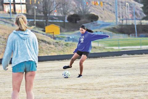 Cannon Crompton/sports@cherokeescout.com Tri-County’s Allison Hernandez runs with the ball during practice last week.