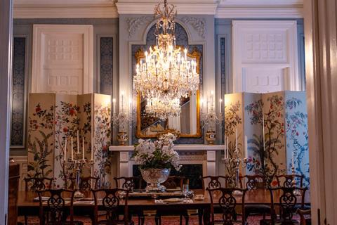 This crystal chandelier, which was made in the 1880s, hangs in the dining room of the Executive Mansion today. The woman who donated it to the state, Karoline Horowitz, immigrated to Murphy after barely escaping the Nazis.