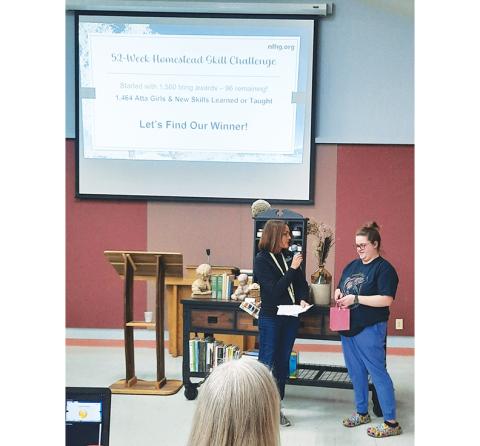 Photos by Anngee Quinones-Belian/Staff Correspondent  Kyndra West was celebrated for her hard work in learning 76 new skills last year during the Feb. 1 Ladies Homestead Gathering in Murphy. The challenge encouraged learning 52 new skills during the year, which West far surpassed.