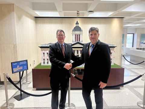 From left, N.C. Sen. Kevin Corbin (R-Franklin) meets with Florida legislators to talk about Medicaid expansion.