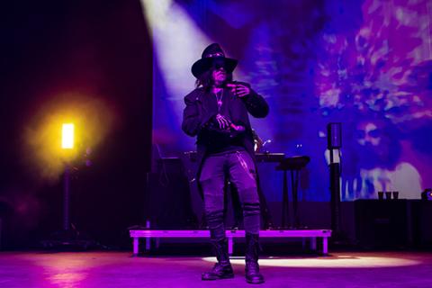 Cannon Crompton/sports@cherokeescout.com Ministry lead singer Al Jourgensen on stage at Harrah’s Cherokee Casino Resort on March 22.