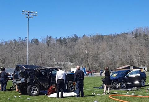 Anngee Quinones-Belian/Staff Correspondent The “Choices 2024” drunk-driving scenario at Murphy High School on March 19 utilized various transportation methods to evacuate patients, such as ambulances, a helicopter and even a hearse from Ivie Funeral Home.