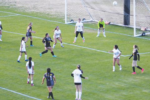 J.R. Carroll/Staff Correspondent Murphy’s girls soccer players were on the offensive attack against Hayesville on March 18, winning 9-0.