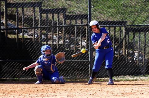 Cannon Crompton/sports@cherokeescout.com  Hiwassee Dam’s Bella Stiles makes contact with the ball at practice on March 12.