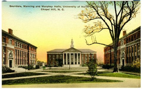 A postcard view of Murphey Hall on the campus of the University of North Carolina, is named for Archibald D. Murphey.