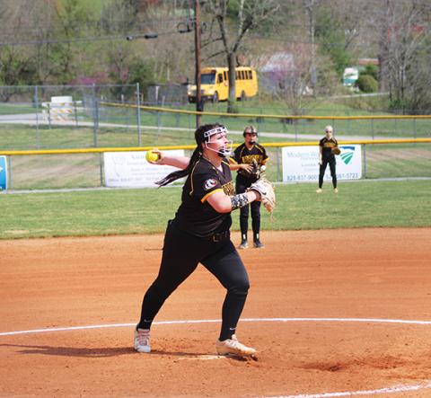 J.R. Carroll/Staff Correspondent Just another day on the mound for Paisley Johnson as she pitches against Hiwassee Dam on April 2.