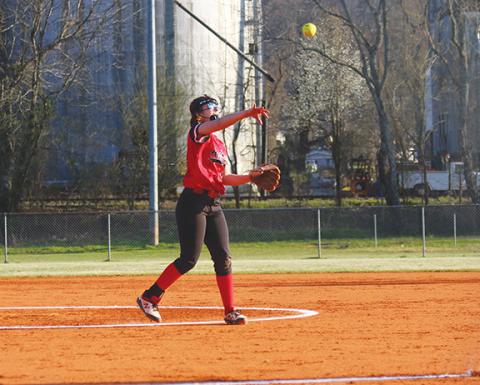 Cannon Crompton/ sports@cherokeescout.com Kinleigh Queen makes a play to first base during Andrews’ game against Hayesville on March 14.