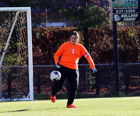 Cannon Crompton/sports@cherokeescout.com Tri-County goalkeeper Emma Smith kicks the ball during a match on March 11.