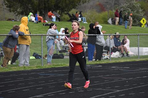 Jacquline Gayosso/The Graham Star Allie Gibson of Andrews runs in the relay during the track and field meet in Robbinsville on April 3.