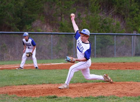 Cannon Crompton/sports@cherokeescout.com:  Abel Penland of Hiwassee Dam pitches in the game against Hayesville on March 27.
