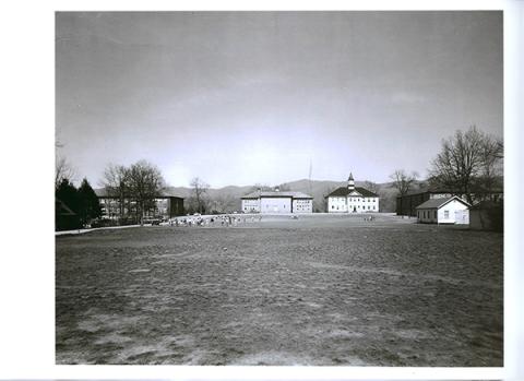 This photo of the Andrews City Schools was taken before the elementary school was built in the field. From the left, the large brick primary building (built Sept. 15, 1951), the high school (built 1915), and the old white building which was the first city school building built in 1906 and was located at the top of the school house steps. The old rock gym is visible behind the small white building. Isham B. Hudson was hired as superintendent from 1934-50, and during that time he consolidated the many rural s